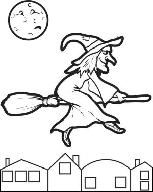 Cadı boyama sayfası,  coloring page, Süpürge Sürme Cadı, 