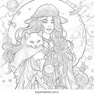 Cadı boyama sayfası – keyifli zaman, renkli çizimler