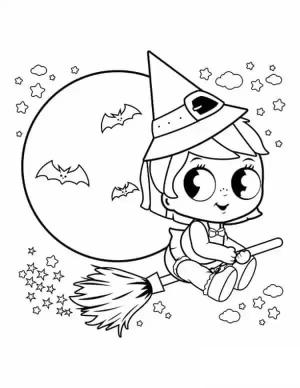 Cadı boyama sayfası,  coloring page, Süpürgeye Binen Küçük Cadı, 