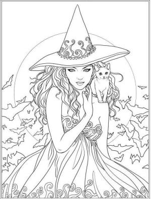 Cadı boyama sayfası,  coloring page, Kedi ile Güzel Cadı, 