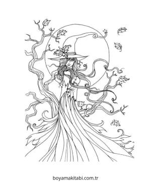 Cadı boyama sayfası – ücretsiz yazdır, boyama etkinliği
