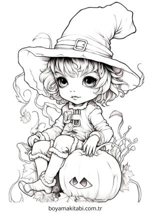 Cadı boyama sayfası – eğlenceli etkinlik, el becerilerini geliştirir
