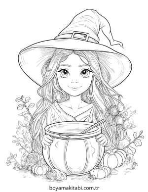 Cadı boyama sayfası – keyifli zaman, renkli çizimler