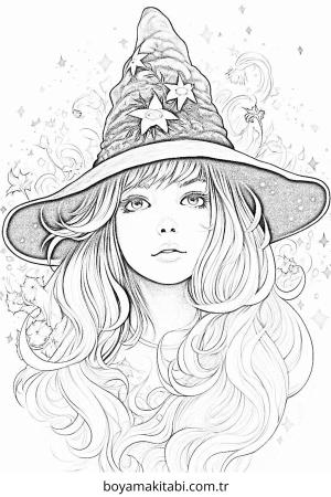 Cadı boyama sayfası – boyama çalışması, yaratıcılığı geliştirir
