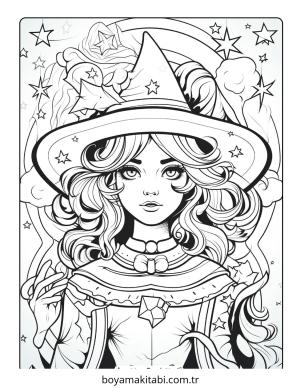 Cadı boyama sayfası – ücretsiz yazdır, boyama etkinliği