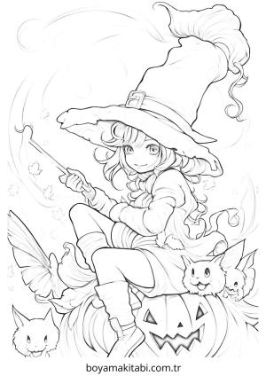 Cadı boyama sayfası – boyama etkinliği, çocuk aktivitesi