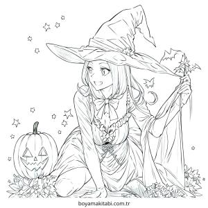 Cadı boyama sayfası – el becerilerini geliştirir, boyama çalışması