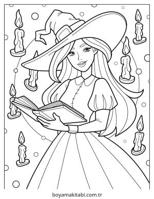 Cadı boyama sayfası – el becerilerini geliştirir, boyama çalışması