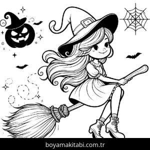 Cadı boyama sayfası – boyama etkinliği, çocuk aktivitesi