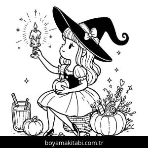 Cadı boyama sayfası – çizgi film temalı, basit çizim