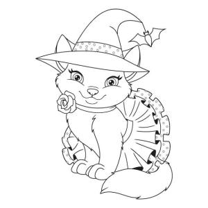 Cadı boyama sayfası,  coloring page, Kedi Cadı Çiçek, 