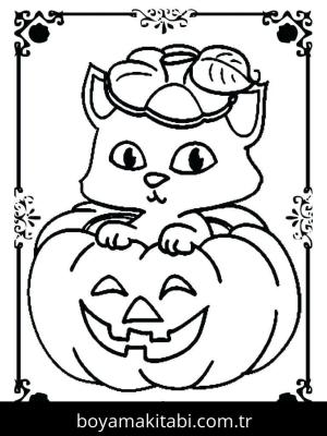 Cadılar Bayramı Kedisi boyama sayfası – el becerilerini geliştirir, boyama çalışması