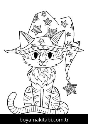 Cadılar Bayramı Kedisi boyama sayfası – PDF indir, sevimli karakter