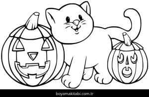 Cadılar Bayramı Kedisi boyama sayfası – keyifli zaman, renkli çizimler
