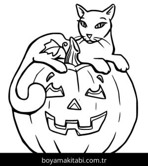 Cadılar Bayramı Kedisi boyama sayfası – çocuklar için, çizgi film temalı