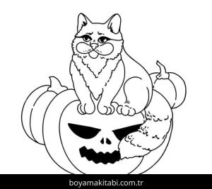 Cadılar Bayramı Kedisi boyama sayfası – yaratıcılığı geliştirir, keyifli zaman