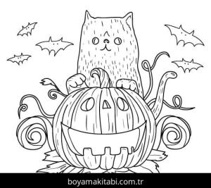 Cadılar Bayramı Kedisi boyama sayfası – boyama çalışması, yaratıcılığı geliştirir
