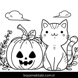 Cadılar Bayramı Kedisi boyama sayfası – sanatsal çalışma, çocuklar için