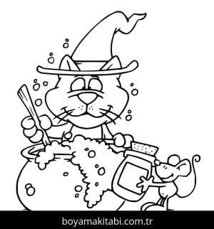 Cadılar Bayramı Kedisi boyama sayfası – el becerilerini geliştirir, boyama çalışması