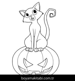 Cadılar Bayramı Kedisi boyama sayfası – keyifli zaman, renkli çizimler