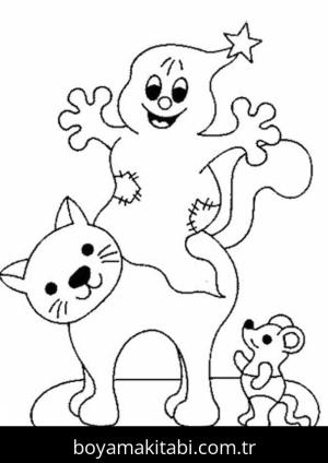 Cadılar Bayramı Kedisi boyama sayfası – renkli çizimler, okul öncesi