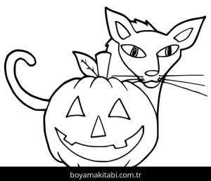 Cadılar Bayramı Kedisi boyama sayfası – basit çizim, kolay boyama