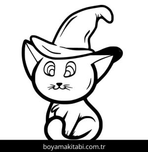 Cadılar Bayramı Kedisi boyama sayfası – el becerilerini geliştirir, boyama çalışması