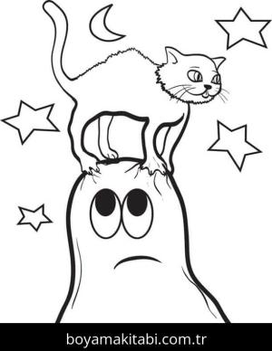 Cadılar Bayramı Kedisi boyama sayfası – kolay boyama, eğitici aktivite