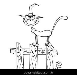 Cadılar Bayramı Kedisi boyama sayfası – basit çizim, kolay boyama