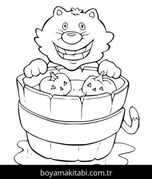 Cadılar Bayramı Kedisi boyama sayfası – sevimli karakter, sanatsal çalışma