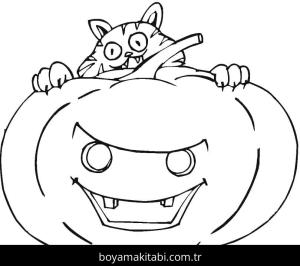 Cadılar Bayramı Kedisi boyama sayfası – çizgi film temalı, basit çizim