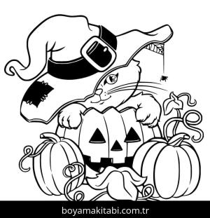 Cadılar Bayramı Kedisi boyama sayfası – eğitici aktivite, yaratıcılık