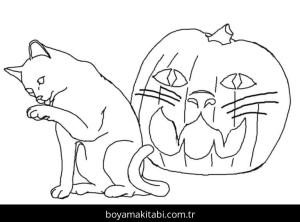 Cadılar Bayramı Kedisi boyama sayfası – eğlenceli etkinlik, el becerilerini geliştirir