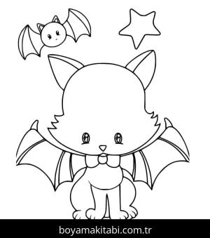 Cadılar Bayramı Kedisi boyama sayfası – çocuklar için, çizgi film temalı