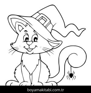 Cadılar Bayramı Kedisi boyama sayfası – sevimli karakter, sanatsal çalışma