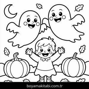 Cadılar Bayramı boyama sayfası – çizgi film temalı, basit çizim