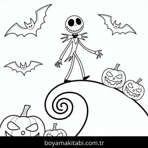 Cadılar Bayramı boyama sayfası – çizgi film temalı, basit çizim