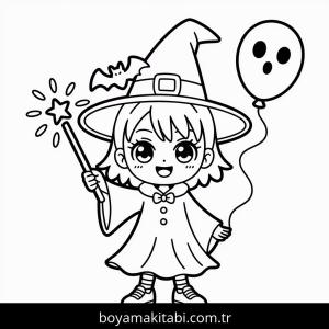 Cadılar Bayramı boyama sayfası – basit çizim, kolay boyama