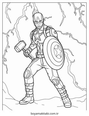 Captain America boyama sayfası – PDF indir, sevimli karakter