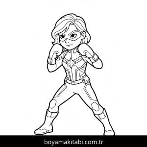 Captain Marvel boyama sayfası – PDF indir, sevimli karakter