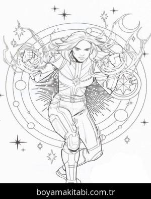 Captain Marvel boyama sayfası – renkli çizimler, okul öncesi