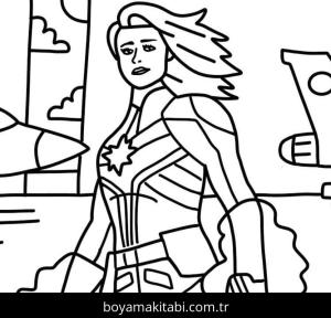Captain Marvel boyama sayfası – basit çizim, kolay boyama