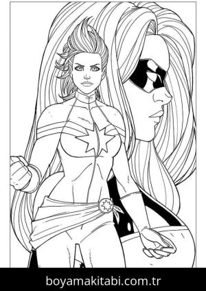 Captain Marvel boyama sayfası – renkli çizimler, okul öncesi