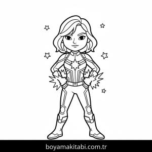 Captain Marvel boyama sayfası – çizgi film temalı, basit çizim