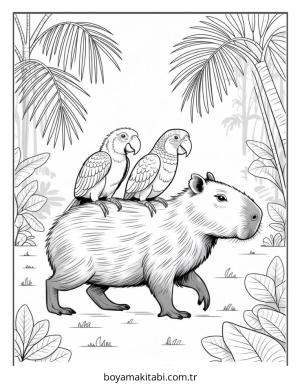 Capybara boyama sayfası – çocuk aktivitesi, PDF indir