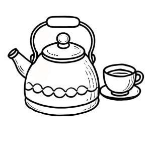 Çaydanlık boyama sayfası,  coloring page, Çaydanlık temel çizimi, 