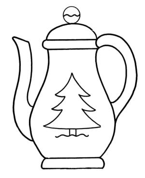 Çaydanlık boyama sayfası,  coloring page, Çam Ağacı ile Çaydanlık Çizimi, 