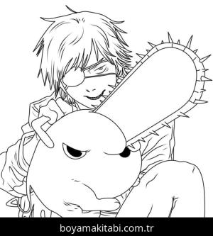 Chainsaw Man boyama sayfası – renkli çizimler, okul öncesi