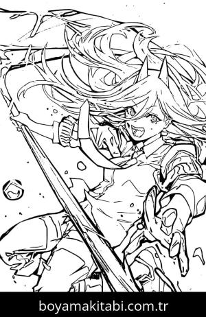 Chainsaw Man boyama sayfası – el becerilerini geliştirir, boyama çalışması