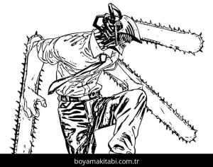 Chainsaw Man boyama sayfası – çocuklar için, çizgi film temalı